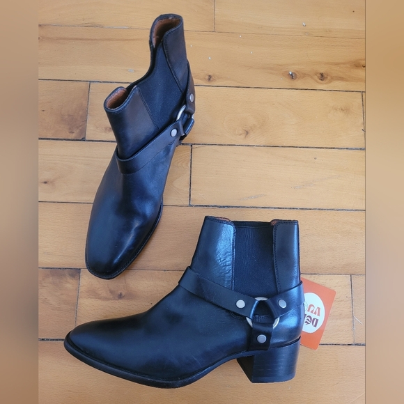 Frye Black Leather Ankle Booties with Buckle - Picture 1 of 9